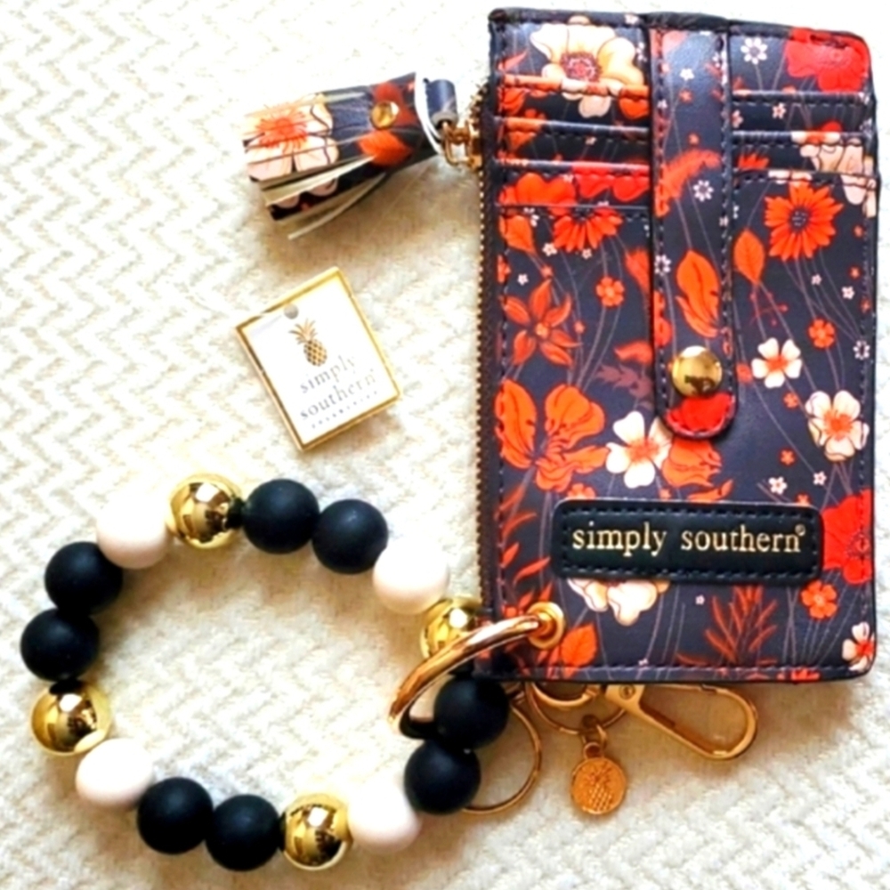 Simply Southern Navy Floral Key & Card Holder with Gold Accents